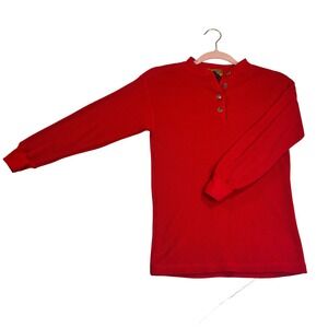 Vintage Limited Jeans Red Ribbed Henley Top Long Sleeve Button Neck Size 10